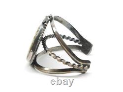 Navajo Sterling Silver Cuff Bracelet Turquoise Coral Feather Vintage Handcrafted