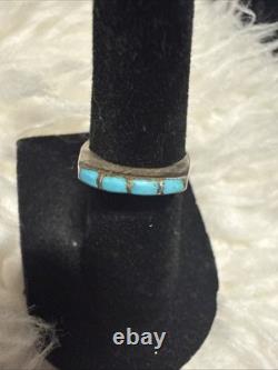 Navajo Sterling Silver Turquoise Ring Size 4 Handcrafted 60s VTG