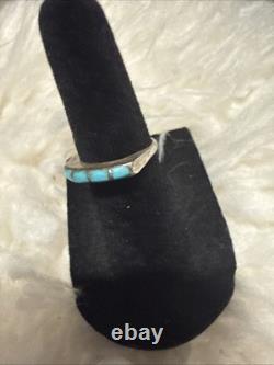 Navajo Sterling Silver Turquoise Ring Size 4 Handcrafted 60s VTG