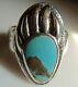 Navajo Sterling Silver Turquoise Ring Size 9 3/4 Bear Claw