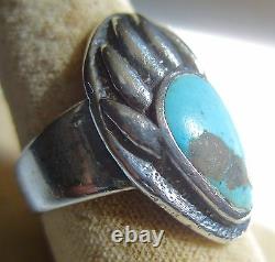 Navajo Sterling Silver Turquoise Ring Size 9 3/4 Bear Claw