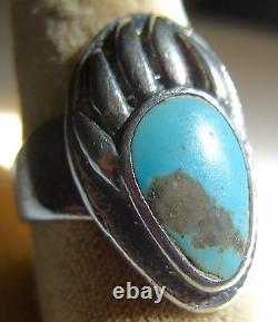 Navajo Sterling Silver Turquoise Ring Size 9 3/4 Bear Claw