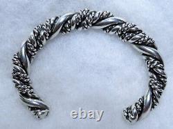 Navajo Sterling Silver Twisted Rope Cuff Bracelet 10mm thick
