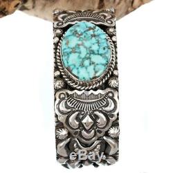 Navajo Turquoise Bracelet Cuff Natural KINGMAN Sterling Silver DARRYL BECENTI