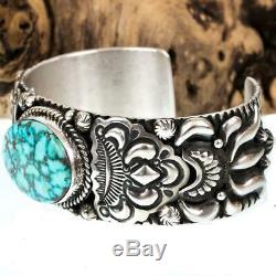 Navajo Turquoise Bracelet Cuff Natural KINGMAN Sterling Silver DARRYL BECENTI