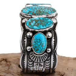 Navajo Turquoise Bracelet GUY HOSKIE Sterling Silver Natural Indian Mt Spiderweb