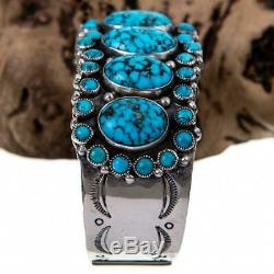 Navajo Turquoise Bracelet Sterling Silver ALICE LISTER Natural Old Pawn Cluster