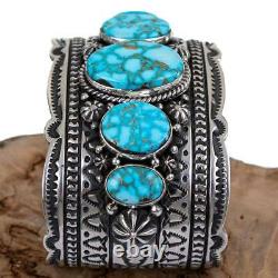 Navajo Turquoise Bracelet Sterling Silver Natural HAPPY PIASSO Waterweb Kingman