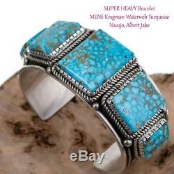 Navajo Turquoise Bracelet Sterling Silver Navajo ALBERT JAKE Natural MENS HEAVY