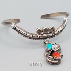Navajo Turquoise Coral Blossom Cuff Bracelet Marked M Or W 6 Vtg Old Pawn