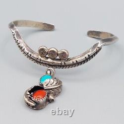 Navajo Turquoise Coral Blossom Cuff Bracelet Marked M Or W 6 Vtg Old Pawn
