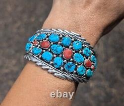 Navajo Turquoise Cuff Bracelet Vtg Sterling Silver Native NA Jewelry Signed sz 7