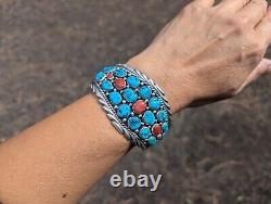 Navajo Turquoise Cuff Bracelet Vtg Sterling Silver Native NA Jewelry Signed sz 7