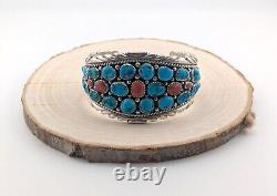 Navajo Turquoise Cuff Bracelet Vtg Sterling Silver Native NA Jewelry Signed sz 7