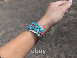 Navajo Turquoise Cuff Bracelet Vtg Sterling Silver Native NA Jewelry Signed sz 7
