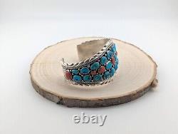Navajo Turquoise Cuff Bracelet Vtg Sterling Silver Native NA Jewelry Signed sz 7