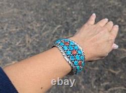 Navajo Turquoise Cuff Bracelet Vtg Sterling Silver Native NA Jewelry Signed sz 7
