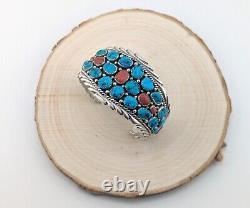 Navajo Turquoise Cuff Bracelet Vtg Sterling Silver Native NA Jewelry Signed sz 7
