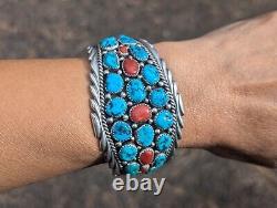 Navajo Turquoise Cuff Bracelet Vtg Sterling Silver Native NA Jewelry Signed sz 7