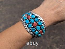 Navajo Turquoise Cuff Bracelet Vtg Sterling Silver Native NA Jewelry Signed sz 7