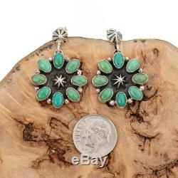 Navajo Turquoise Earrings Green Cluster Sterling Silver Vintage Style Dangles