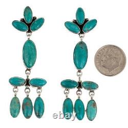 Navajo Turquoise Earrings Sterling Silver Blue Chandelier Spiderweb Dangles