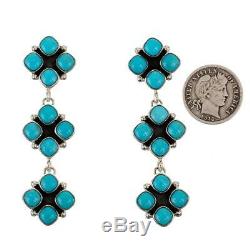 Navajo Turquoise Earrings Sterling Silver Chandelier Totem Cluster Dangles
