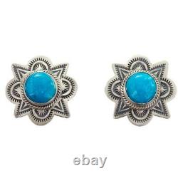 Navajo Turquoise Earrings Sterling Silver Old Pawn Style Stamped Posts Dark