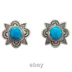 Navajo Turquoise Earrings Sterling Silver Old Pawn Style Stamped Posts Dark
