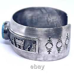 Navajo Turquoise Overlay Cuff Bracelet 6.75in Sterling Signed Nezzie 37g VTG 60s