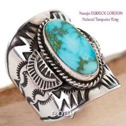 Navajo Turquoise Ring Sterling Silver Natural INDIAN MOUNTAIN Derrick GORDON 8.2