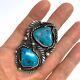 Navajo Turquoise Ring Sz 9.5 Sterling Huge 37g Foliate VTG Feathers 60 70s