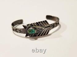 Navajo Turquoise & Silver Bracelet Silver Arrow Pre WWI Native American Jewelry