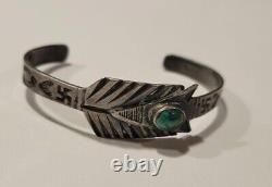 Navajo Turquoise & Silver Bracelet Silver Arrow Pre WWI Native American Jewelry