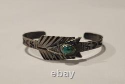 Navajo Turquoise & Silver Bracelet Silver Arrow Pre WWI Native American Jewelry