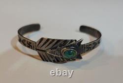 Navajo Turquoise & Silver Bracelet Silver Arrow Pre WWI Native American Jewelry