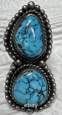 Navajo Vintage Native American Sterling Silver 2 Gorgeous Blue Turquoise Ring 9