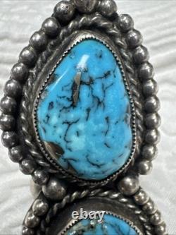 Navajo Vintage Native American Sterling Silver 2 Gorgeous Blue Turquoise Ring 9