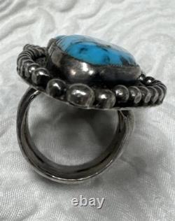 Navajo Vintage Native American Sterling Silver 2 Gorgeous Blue Turquoise Ring 9