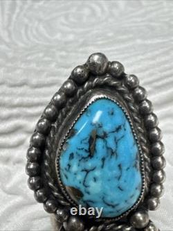 Navajo Vintage Native American Sterling Silver 2 Gorgeous Blue Turquoise Ring 9