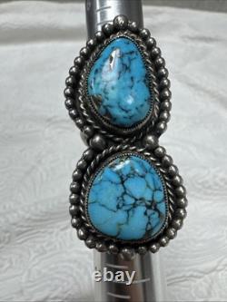 Navajo Vintage Native American Sterling Silver 2 Gorgeous Blue Turquoise Ring 9