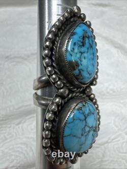 Navajo Vintage Native American Sterling Silver 2 Gorgeous Blue Turquoise Ring 9