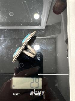 Navajo Vintage Native American Sterling Silver 2 Gorgeous Blue Turquoise Ring 9