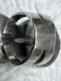 Navajo Vintage Native American Sterling Silver 2 Gorgeous Blue Turquoise Ring 9