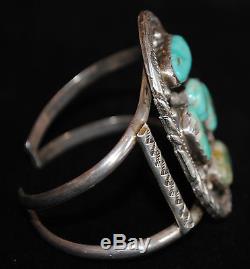 Navajo Vintage Sterling Silver and Natural Turquoise Cuff Bracelet, Old Pawn