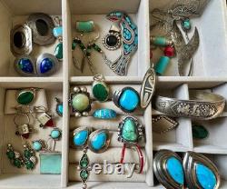 Navajo Zuni Native American Indian Vintage Sterling Silver Turquoise Jewelry Lot