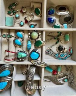Navajo Zuni Native American Indian Vintage Sterling Silver Turquoise Jewelry Lot
