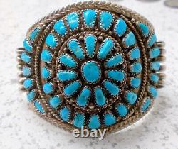 Navajo/Zuni Sterling Silver Turquoise Cuff Bracelet SIGNED VINTAGE JEWELRY