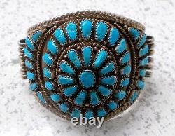 Navajo/Zuni Sterling Silver Turquoise Cuff Bracelet SIGNED VINTAGE JEWELRY