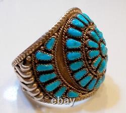 Navajo/Zuni Sterling Silver Turquoise Cuff Bracelet SIGNED VINTAGE JEWELRY